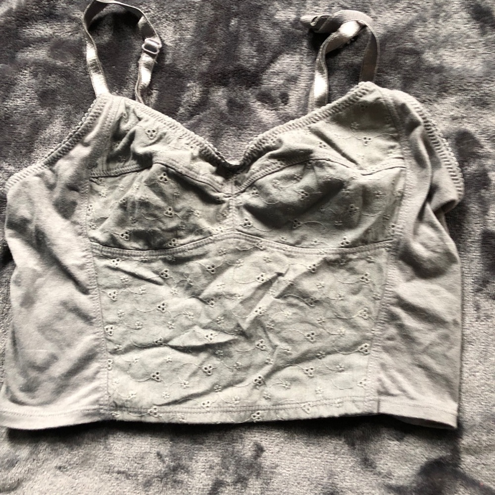 Gray lace crop top